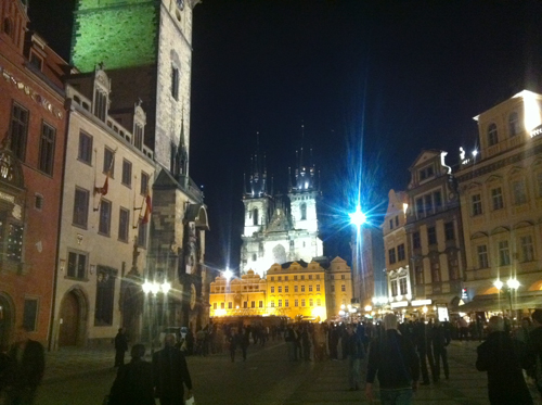 Prague square at night